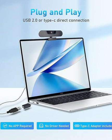 1080P 60FPS Webcam, VIZOLINK FHD computer video camera with 4 Noise-canceling Microphone, Privacy Cover and Tripod for PC/Mac, Work with Live Streaming, Gaming, Video Calls, ZOOM, Skype, OBS, Facetime