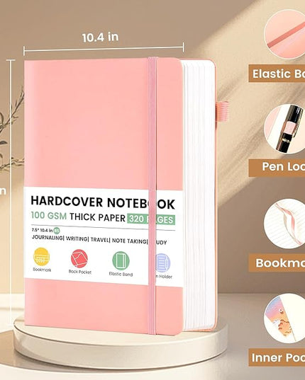 CAGIE Lined Journal Notebook, 320 Pages College Ruled Notebook, 100 Gsm Paper Thick Journal, B5 Hardcover Leather Journals for Writing Women, 7.6x10 In, Pink