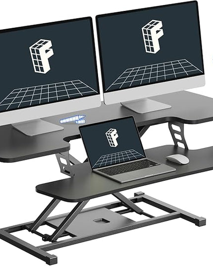 FLEXISPOT Standing Desk Converter 42-inch Spacious Sit to Stand up Dual Monitor and Laptop Riser, Big Size Tabletop Workstation with Large Keyboard Tray, Black