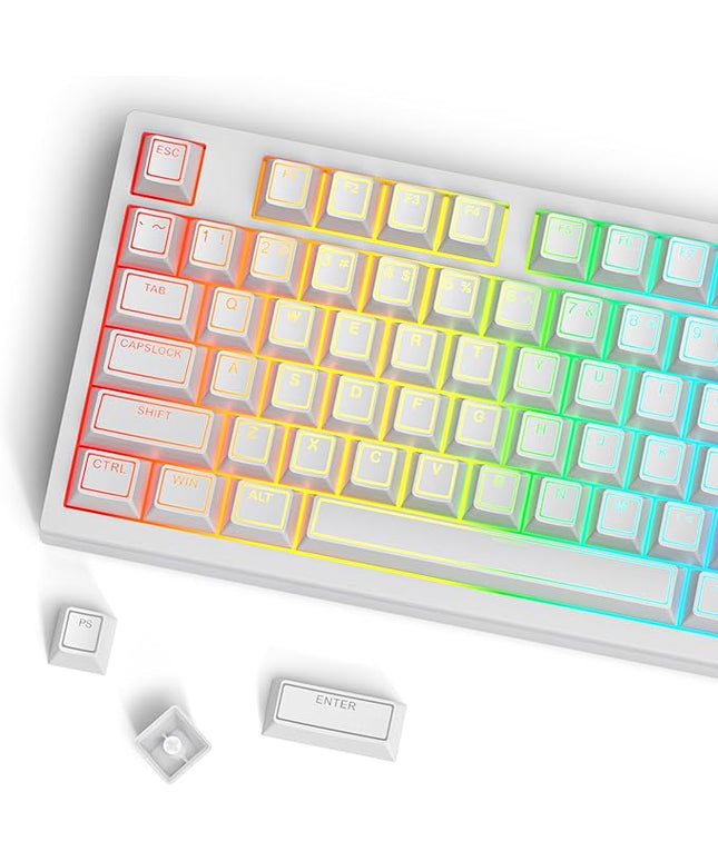Guffercty kred 142 Key White Keyboard Keycap Set, Cherry Profile PBT Shine Through Translucent Characters Compatible with MX Switches(Ray Edge White)