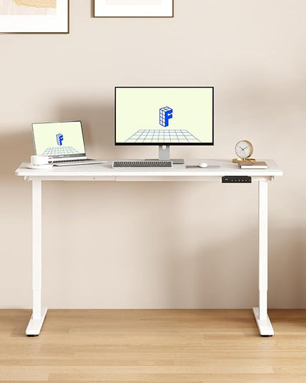 FLEXISPOT E3 Dual Motor Electric Standing Desk 55 x 28 Sit Stand Up Desk, Holds 220 lbs, Adjustable Height w/Memory Presets, One-Piece White Desktop & White Frame, Ships in 2 Boxes