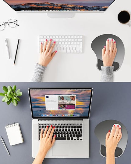 ITNRSIIET Ergonomic Mouse Pad, Cushioned Gel Wrist Rest, Non-Slip Base, Smooth Surface, Cute Multi-Color, 9.5 x 8.2 in, Gray Gradient
