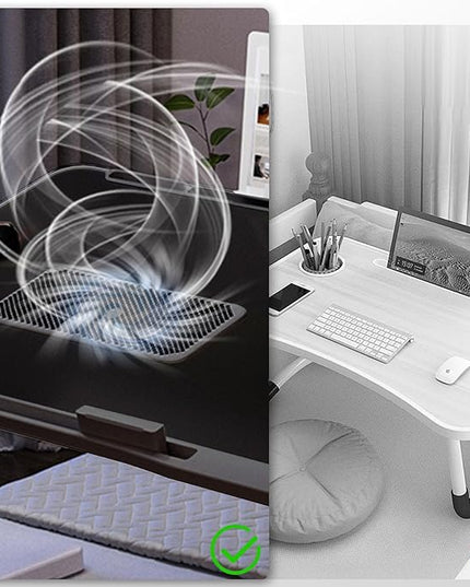 iXTRA Laptop Lap Desk Include Cooling Fan,Adjustable Lap Desk with Light Fan,Folding Laptop Desk for Bed with USB,Bed Desk with Storage Drawer 56 * 32cm,Black