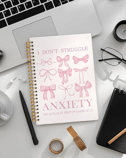 Coquette Pink Bow Mental Health Notebook, Anti Anxiety Gifts Notebooks for Note Taking, Mental Health Journal for Women, Anxiety Relief Pink Journals for Writing, 5.5x8.3 Inch