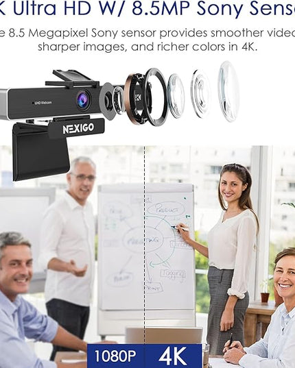 NexiGo Zoom Certified, N950P (Gen 2) 4K Zoomable Webcam, RF Remote, Sony_Starvis Sensor, 5X Digital Zoom, Pro Web Camera with Dual Stereo Mics