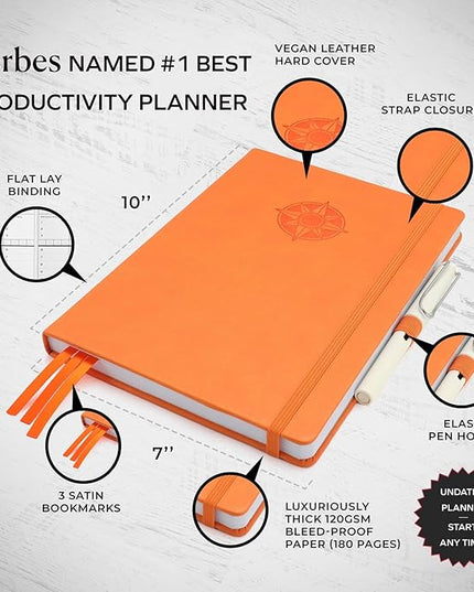 Smart Planner Pro – Medium 10 x 7 inches (B5) – Undated Agenda Daily Planner – Tested & Proven to Achieve Goals & Increase Productivity, Time Management & Happiness with Weekly, Monthly, Gratitude Sections, Back Pocket (Orange)