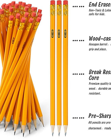 IKAYAS 400 Pack Yellow #2 HB Pencils with Erasers for Kids, Pre-Sharpened, Ambidextrous, Writing, Drawing, Sketching
