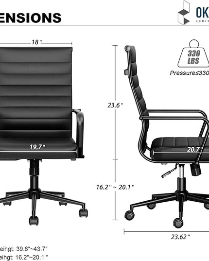 Okeysen Leather Office Desk Chair, Conference Room Chairs Executive Chair Ribbed, Ergonomic Height Adjustable Swivel Rolling Chair for Home Office.