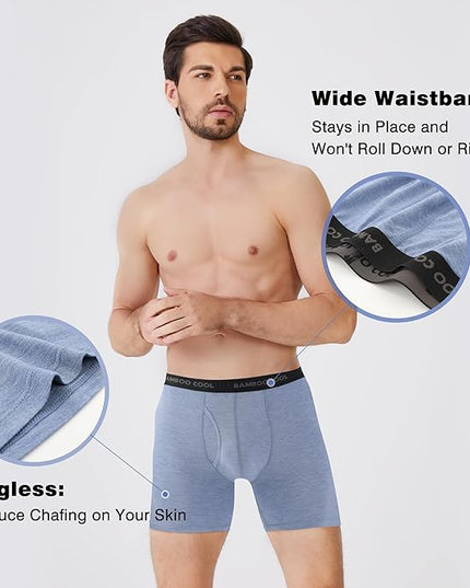 BAMBOO COOL Men's Ultra Breathable Underwear,No Riding Up Boxer Briefs with ComfortFlexible Waistband,Multipack