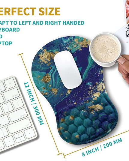Hokafenle Ergonomic Mouse Pad Wrist Support, Wrist Rest Mousepad for Carpal Tunnel Pain Relief with Integrated Memory Foam Slope Massage Bulge (11.8x7.9 inch,Blue Gold