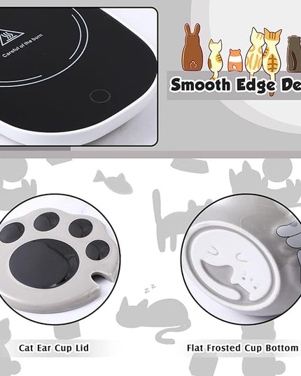 Honeydak Coffee Mug Warmer Cute Cat Mug Set Cup Warmer for Women Heated Coffee Warmers for Mom Home Office Desk Valentine's Day Anniversary Birthday Gifts(Cat,Gray)