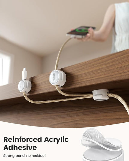 12Pack Magnetic Cable Clips Cord Organizer - Lamicall [Crystal-Clear & Silver Shine] Cable Management Holder for Phone Charging Cord, Strong Adhesive for Nightstand, Home Office Desk Decor Accessories