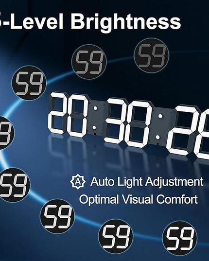Large Digital Wall Clock 27" with Remote Control,3D Led Clock Adjustable Brightness Timer 12/24 Hr Time/Date/Temperature for Living Room/Office/Restaurant