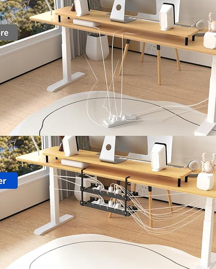 31Inch Extendable Under Desk Cable Management Tray Multi-Model Metal Cable Management Tray Under Desk Cord Management with Clamp Power Strip Cord Holder for Wire Cable Management, Black