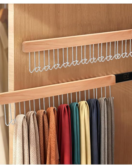 2 Pack 16.2In Valet Rods for Closets, Left-Side Adjustable Retractable Rods with 12 Metal Hooks, Multi-Scene Ties Belts Bras Vests Organizer for Closet Kitchen Bathroom
