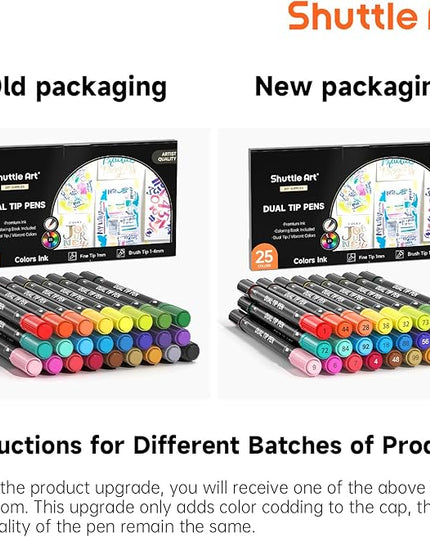 Shuttle Art Dual Tip Brush Marker Pens, 25 Colors Water-based Ink, Fine and Brush Tip Marker Set with 1 Coloring Book for Kids Adult Artist Calligraphy Hand Lettering Journal Doodling Writing