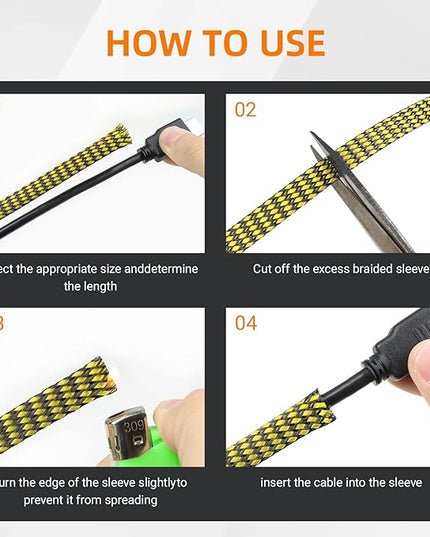 Braided Expandable Cable Sleeve, 25ft PP Cotton and PET Braided Cable Management, Flexible Mesh Wire Loom and Cable Protector for TV, Computer, Home Theater, Automotive (Yellow, 5/16")