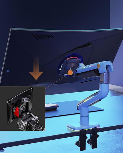 NB Gaming Monitor Arm or for 32 to 60 Inches Screen, Load up to 20 kg, VESA 75/100, RGB-Light, Heavy Duty, Multi Angle Adjustable, Premium Aluminum, Blue