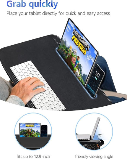 Lap Desk – L.DOCTOR Cushioned Lap Desks, Portable Laptop Desk for Bed, Couch & Floor, Washable Cushion, Built-in Phone & Tablet Slot, Fits 17.3" Laptop – Working, Writing, Gaming – Large, Joysticks
