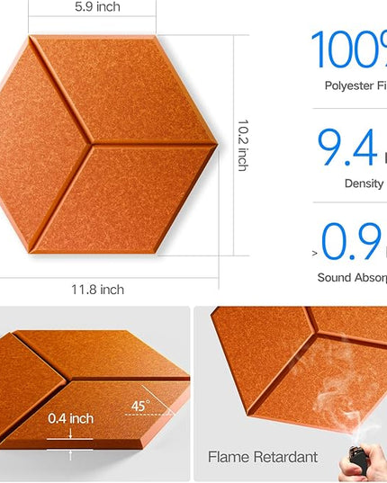 18 Pack Self-Adhesive Acoustic Panels 12" X 10" X 0.4" - Sound Proof Foam Panels for Wall with High Density, Y-Lined Design, Flame Resistant, Absorb Noise and Eliminate Echoes(Tangerine)