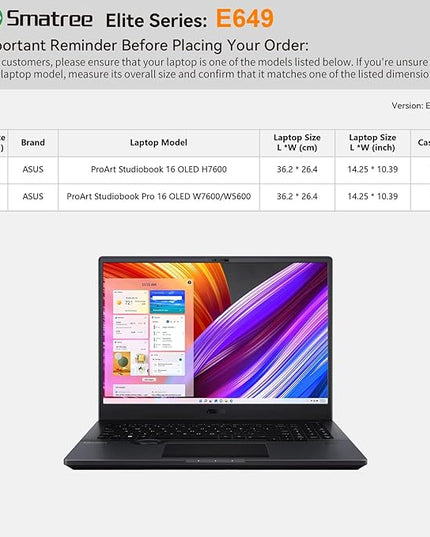 Smatree Laptop Sleeve for 16 inch ASUS ProArt Studiobook 16 OLED H7600/W7600/W5600, Protective Laptop Case with Accessory Pocket, YKK Zipper, Patented Super-Corner Design(E649)