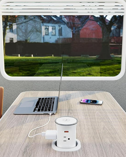 Pop Up Countertop Outlet with 15W Wireless Charger, 4 Outlets & 4 USB (2 PD20W USB-C) 3.15in Desk Hole Pop Up Power Outlet for Kitchen Countertop,Office Conference Table.ETL Listed