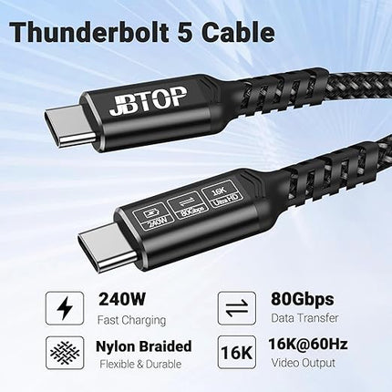80Gbps USB Data Cable(1.5FT, 2packs) USB C to USB C 240W for Thunderbolt 5, Bandwidth for 16K/Dual 8K, Video Cable Compatible with iPhone 16/Pro/Plus/Pro Max, Thunderbolt 4/3 Cable