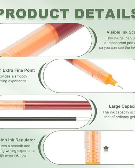 PATIKIL 6Pcs Colored Gel Ink Pens, 0.5mm Extra Fine Point Smooth Writing Japanese Quick Drying Liquid Ink Rollerball Pens for Office Stationery Classroom Teachers, Orange