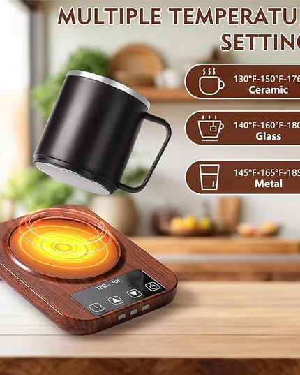 Coffee Mug Warmer and Mug Set with Automatic Timer Coffee Mug Warmer and 16 oz. Mug for Hot Coffee, Milk Tea, Water, Cocoa, etc. for Corporate/Home Office use.R1 Woodgrain Finish.