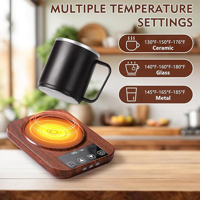 Coffee Mug Warmer and Mug Set with Automatic Timer Coffee Mug Warmer and 16 oz. Mug for Hot Coffee, Milk Tea, Water, Cocoa, etc. for Corporate/Home Office use.R1 Woodgrain Finish.