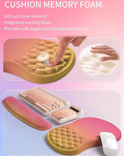 Hokafenle 2in1 Combination, Wave Keyboard Wrist Rest and Ergonomic Curvature Mouse Pad Wrist Support for Relieve Wrist Pain, Filled with Soft Cushion Memory Foam, Sunset Glow
