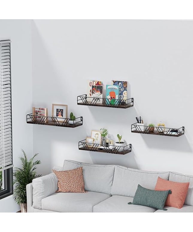 Floating Shelves for Wall Set of 4, Different Sizes Mounted Wood Floating Shelf, Wall Shelves for Living Room, Bedroom, Bathroom, Kitchen, Farmhouse Decor, Office
