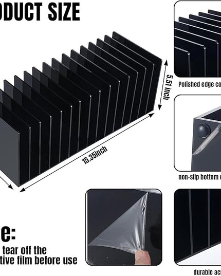 Ctosree Acrylic File Organizer for Desk Vertical 15 Compartments File Sorter Mail Organizer Desktop Countertop Folder Stand Racks for Office Home School Desk(Rectangle,Black)