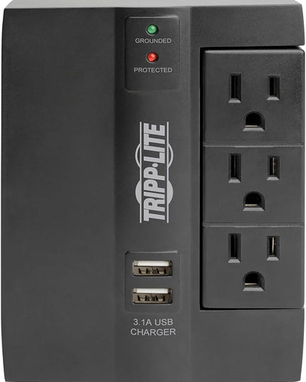 TRIPP LITE 6 Outlet Surge Protector Power Strip, 3 Rotatable Outlets, Wall Tap/Direct Plug in, 1200 Joules, 2 USB Charging Ports, Limited Warranty & $20, 000 Insurance (SWIVEL6USB), Black
