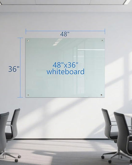 Glass Dry Erase White Board - 48"X36" Magnetic Whiteboard Large Frameless Boards with Super Strong Magnets for Office, School and Home Wall