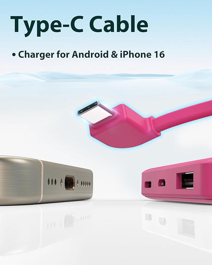 miisso 6000mah Ultra Slim Built in Cables Power Bank, Card Size Built in USB C Cords Battery Pack Portable Charger for Phones, 3 Output External Battery Pack Compatible with iPhone, Plum Red