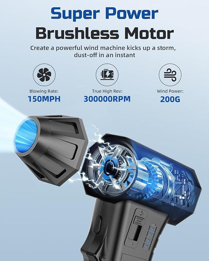 Compressed Air Duster - 300000RPM Super Power Electric Air Duster Variable Speed Compressed Air, 8000mAh Battery Fast Charging Canned Air, Mini Cordless Air Blower for Home/Keybaord/PC/Computer/Car