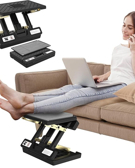 footrest for Under Desk at Work,Height Adjustable Footrest with Massage Roller and Soft Pad, Foldable Ergonomic Foot Rest for Car,Office,Home,Train,Travel,Gaming,Sturdy Metal Frame(Grey)