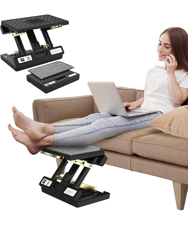 footrest for Under Desk at Work,Height Adjustable Footrest with Massage Roller and Soft Pad, Foldable Ergonomic Foot Rest for Car,Office,Home,Train,Travel,Gaming,Sturdy Metal Frame(Grey)