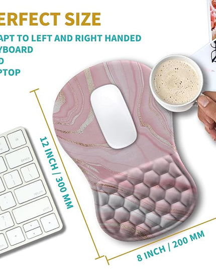 Hokafenle Ergonomic Mouse Pad Wrist Support, Wrist Rest Mousepad for Carpal Tunnel Pain Relief with Integrated Memory Foam Slope Massage Bulge (11.8x7.9 inch,Pink Fluid
