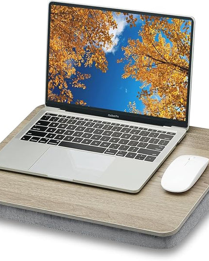 ZEAPTAC Lap Desk with Pillow Cushion, Portable Laptop Bed Desk, Fits up to 15.6 inch Laptop, Lap Stand for Bed & Couch & Carpet, Book Tablet/Drawing Board/Stand - Black Wood