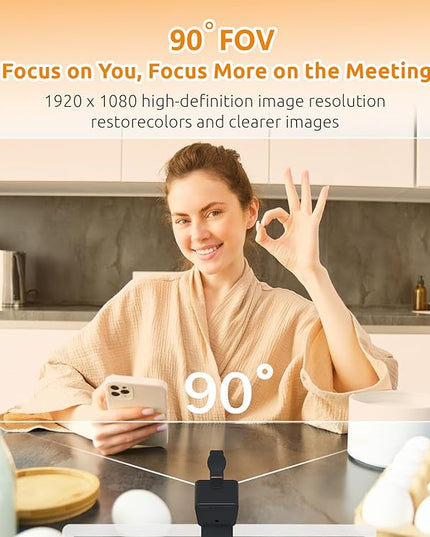 TOUCAN 1080P HD Webcam with Built-in Noise-Cancelling Mic & Privacy Shutter – Wide 90° Angle, Plug & Play USB Video Camera for Video Calls, Streaming, Home Office & Online Classes