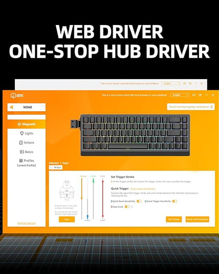 ND68 68 Keys Wired Magnetic Switch Keyboard, 0.005MM RT Accuracy, 8KHZ Polling Rate/Latency As 0.125MS/256KHZ Single Key Scan Rate/ARGB，Hot Swappable,Gasket Structure Gaming Keyboard（Black）