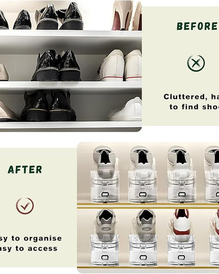 10 PACK Transparent Shoe Stacker,Shoe Slots Organizer for Closet, Shoe Display Space Saver,Adjustable Shoe Rack Organizer Holder for High Heels,Sneakers(Transparent)