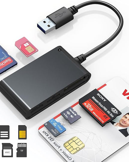 SIM Card Reader for Computer - 7 in 1 CAC Card Reader Military Smart Card Reader & MS Pro Duo/SD/TF/M2/ID/IC/SIM/PIV Card Reader, Memory Stick Pro Duo Adapter for Windows, Linux, MacOS X