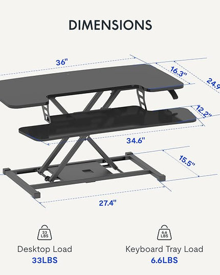 FLEXISPOT 36-inch Standing Desk Converter Height Adjustable Sit to Stand Up Workstation, Dual Monitor and Laptop Riser with Wide Keyboard Tray, Black