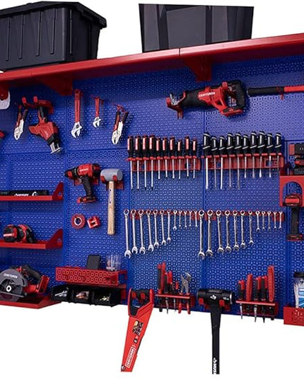 OmniWall Weekend Warrior XL Metal Pegboard Wall Organization System (Blue/Red)
