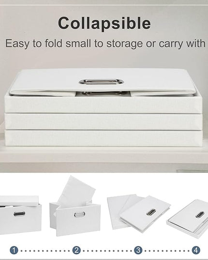 Medium 15" 21 Quart Collapsible Stackable Storage Bins with Lids, 1 Pack White Foldable Fabric Closet Storage Boxes with Lids, 4 Handles Heavy-duty Linen Cube Baskets for Bedroom