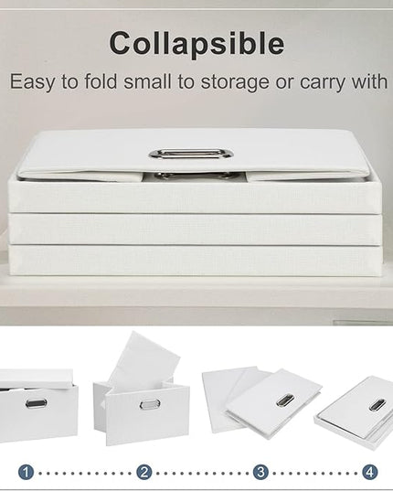 Medium 15" 21 Quart Collapsible Stackable Storage Bins with Lids, 5 Packs White Foldable Fabric Closet Storage Boxes with Lids, Lidded Heavy-duty Linen Baskets(15x11x8)