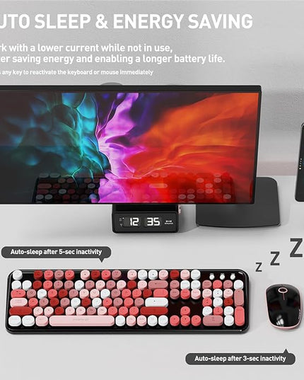 FOPETT 2.4GHz Wireless Keyboard and Mouse Set with Switch Button - Full-Size Keyboard - Compatible for Windows/Laptop/PC/Notebook/Smart TV and More - Black Colorful